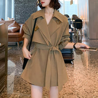 Women's Short Khaki Waist Trimming Trench Coat Draping