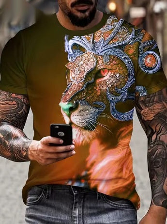 Fashion Personality Fierce Lion Printing 3d T-shirt Men