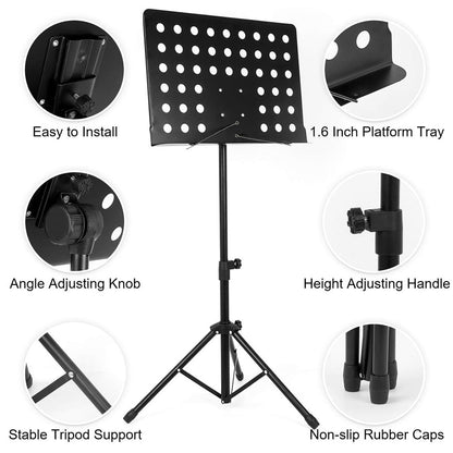 Heavy Duty Orchestral Music Stand Folding Adjustable Sheet Stand Tripod Base