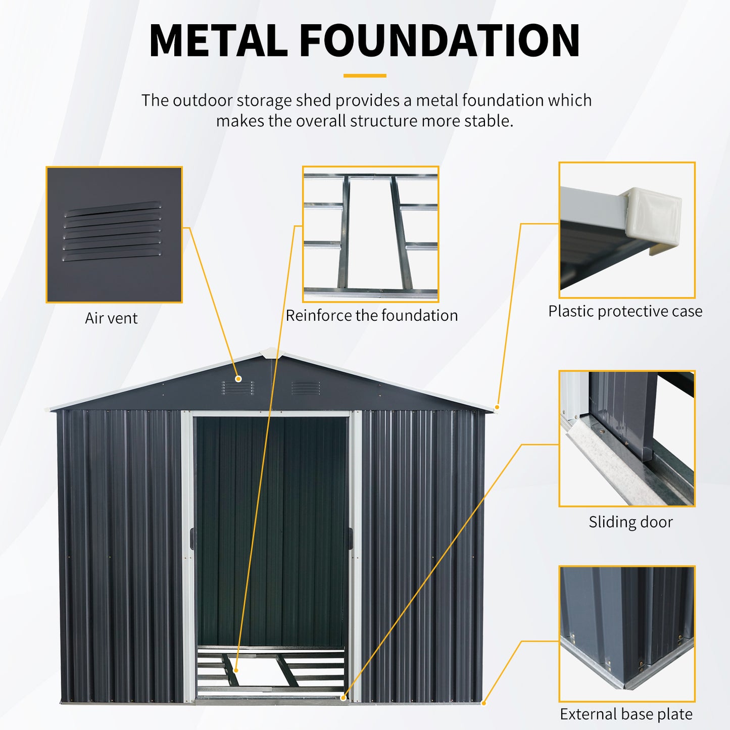 8ft X 6ft Outdoor Metal Storage Shed With Metal Foundation,Black