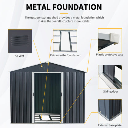 8ft X 6ft Outdoor Metal Storage Shed With Metal Foundation,Black
