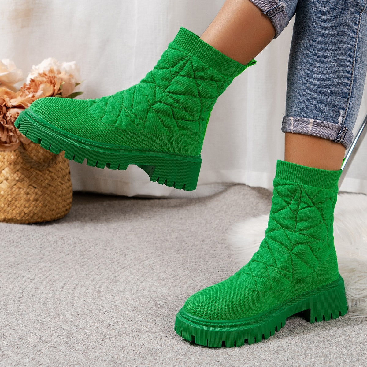 Flying Woven Plus Size Thick Bottom Casual Outdoor Martin Boots
