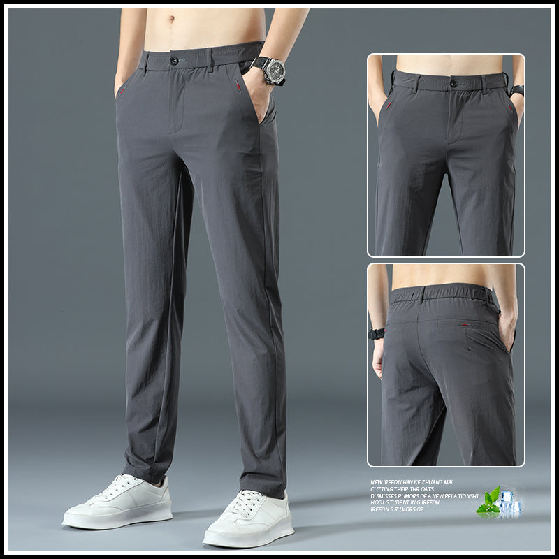 Mens Loose Elastic-waist Straight-leg Trousers