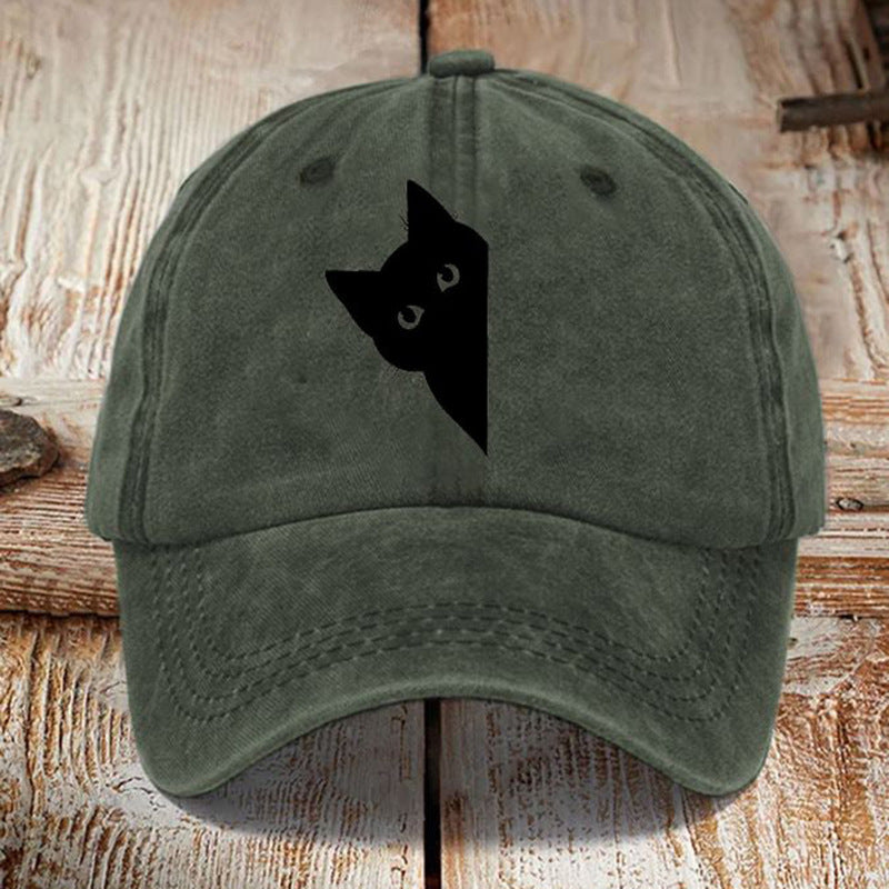 Washed Cotton Printed Hat Distressed Style Mens Vintage