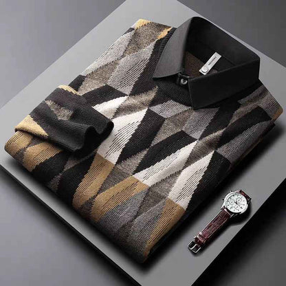 Contrast Color Diamond Lattice Fake Two-piece Warm Men's Shirt