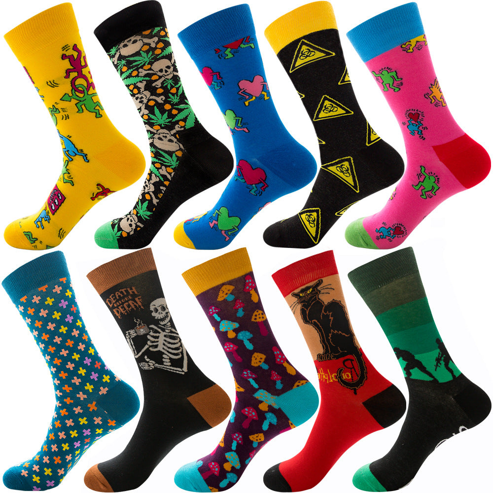 Autumn Diamond-patterned Mens Socks Christmas Animal And Fruit-themed Socks
