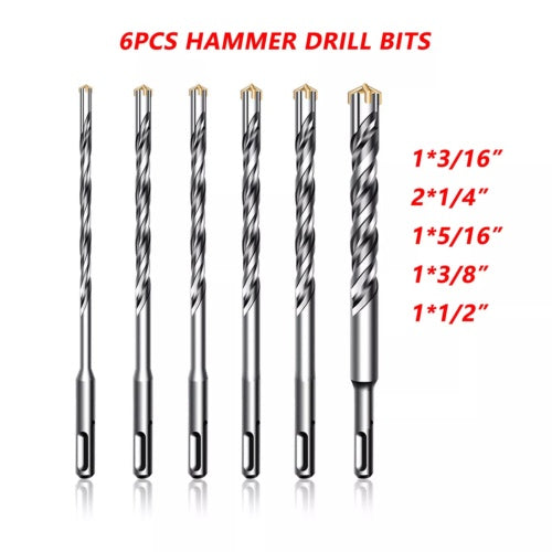 6PCS Hammer Drill Bits SDS  Plus Set Concrete Masonry Granite Fit
