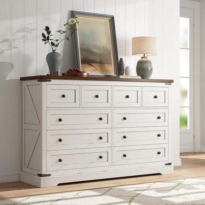 Dressser for Bedroom,Farmhouse Dressers and Chests of Drawers with Smooth Metal Rail,Large and Wide TV Stand Hallway