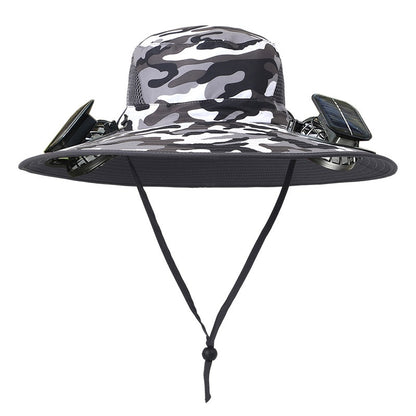 Outdoor Wide Brim Sun Hat With Solar Fan Wide Brim Solar Fan Outdoor Fishing Hat Solar USB Charging Solar Powered Hat Adjustable