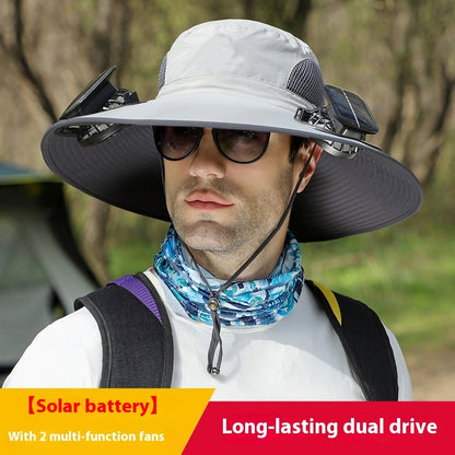 Outdoor Wide Brim Sun Hat With Solar Fan Wide Brim Solar Fan Outdoor Fishing Hat Solar USB Charging Solar Powered Hat Adjustable