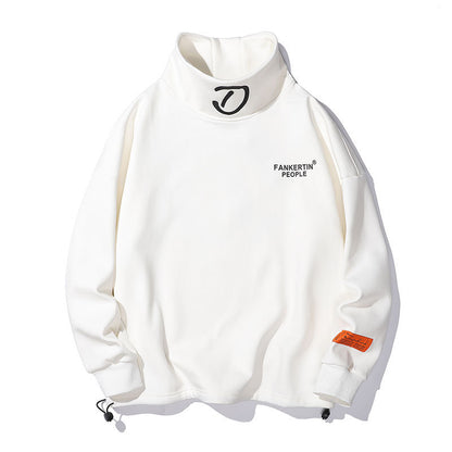 Embroidered Loose Fleece Turtleneck Sweatshirt