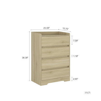 4 Drawer Dresser, Chest Of Drawers Without Handle,Dresser For Bedroom Waterproof, Modern Wooden Cabinet With Sturdy Frame For Living Room, Entryway, Bedroom, Hallway, Office