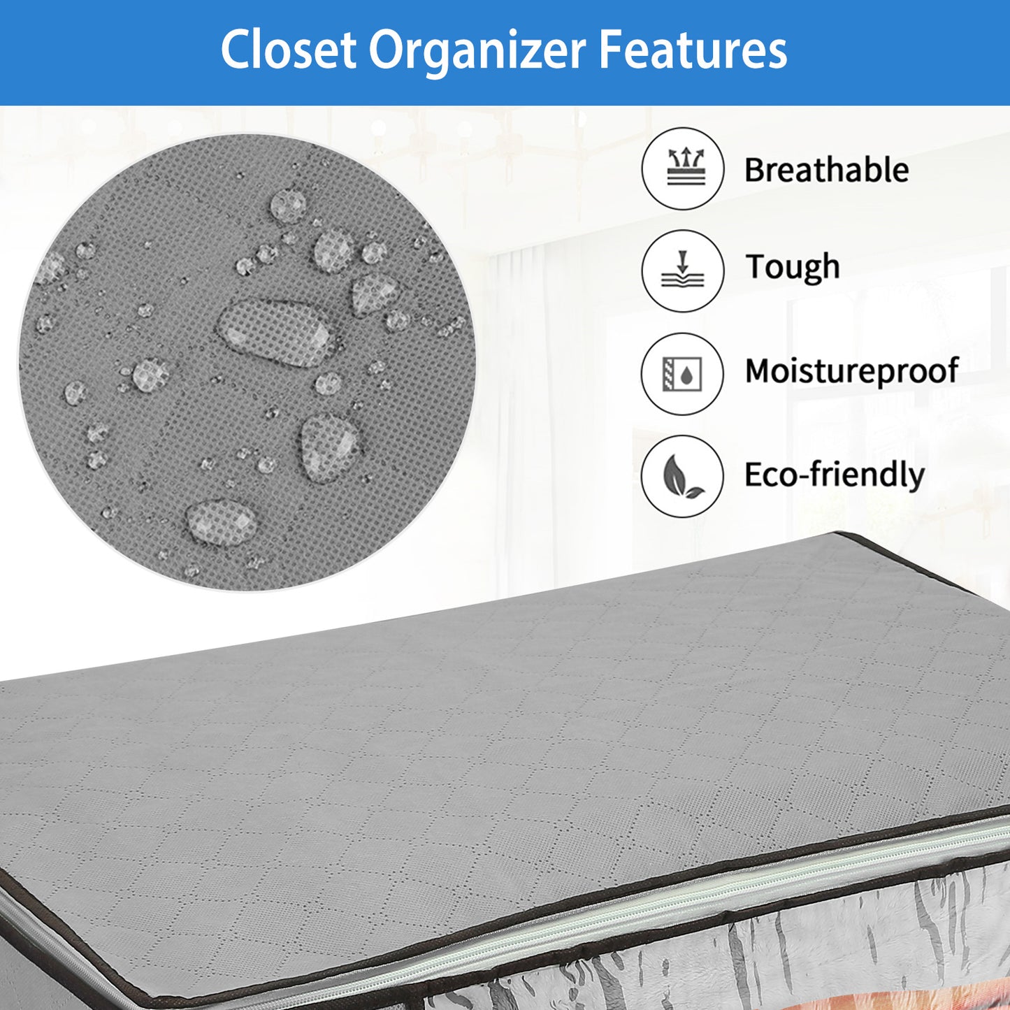 2Pcs Clothes Storage Bag 90L Per Bag With Thick Fabric Clear Window Dual-Zipper For Clothes Comforters Blankets Bedding