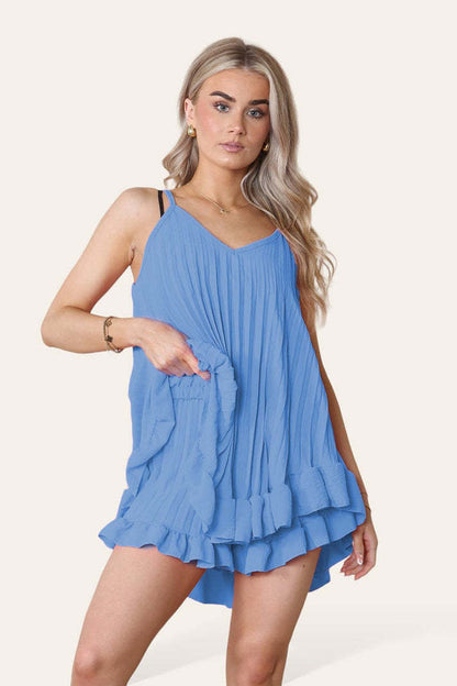 Cami Pleated Frill Hem Top & Matching Frill Shorts Co-Ord Set