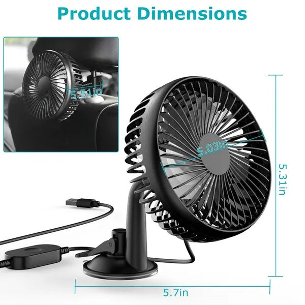Car Cooling Fan Portable Rotatable USB Vehicle Fan Backseat Clip