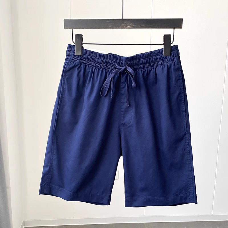 Quick-drying Pure Cotton Elastic Waist Cropped Pants Mens Solid Color Casual Shorts