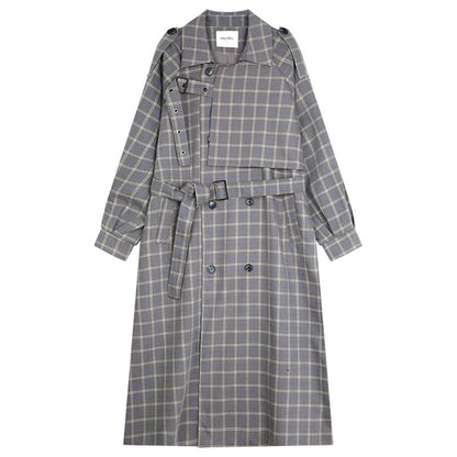 Women's Loose Plaid Double-breasted Trench Coat Jacket