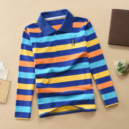 Turn-down Collar Long-sleeve T-shirt Childrens Clothing Business Top
