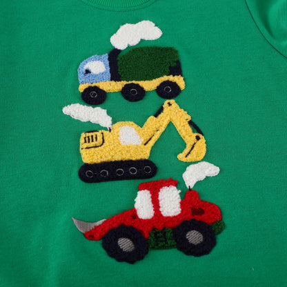 Mao Mao Embroidered Excavator Crew-Neck Long-Sleeve Childrens Top