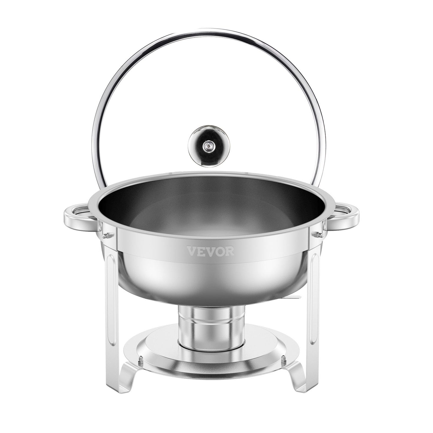 5 Qt 2 Pack Round Chafing Dish Buffet Set Full-Size Pan Stainless Steel Silver