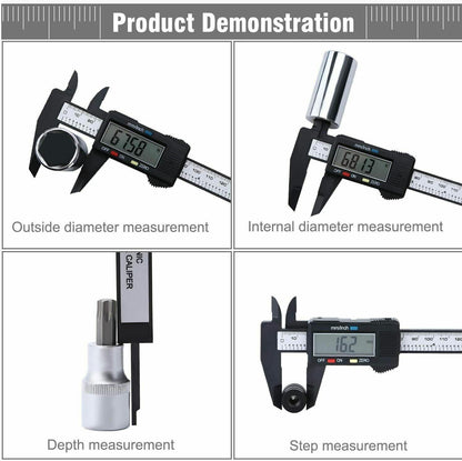 6'' LCD Digital Vernier Caliper Black Micrometer Measure Tool Gauge Ruler 150mm