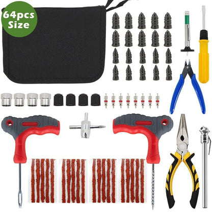 65PCS TYRE PUNCTURE REPAIR TOOL KIT MOTORCYCLE CAR VAN EMERGENCY TUBELESS TIRE