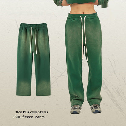 Spray Dyed Distressed Men's Trousers Bright White Washed And Worn Casual Pants