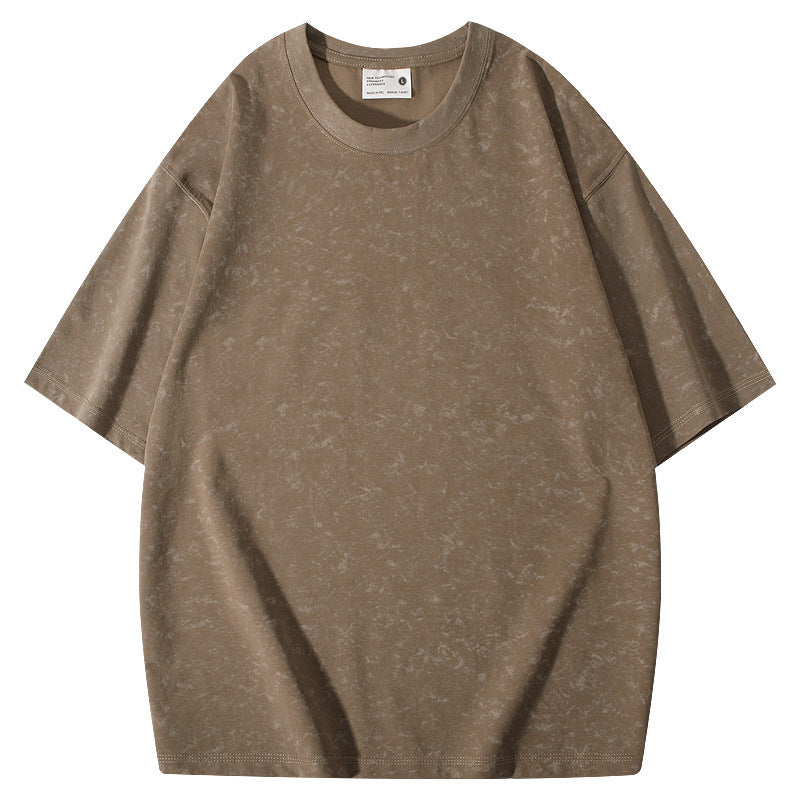 Batik American Solona T-shirt 220g Washed Distressed T-shirt Loose Shoulder Round Neck
