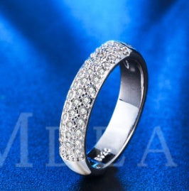 Elegant and rhodium-plated trend ring, Korean version of the best-selling high-quality inlaid zircon ring