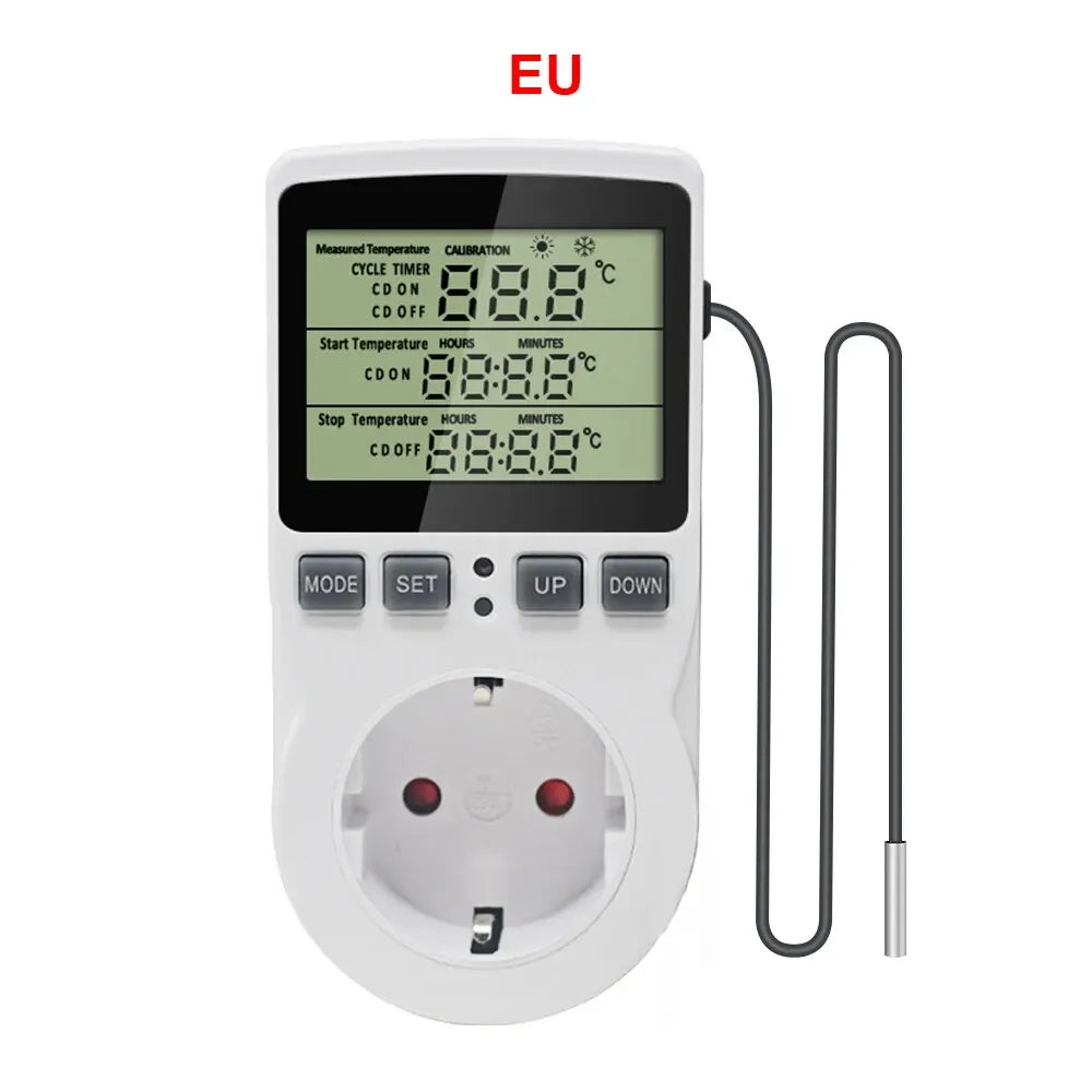EU Plug Digital Temperature Controller Timer Socket Thermostat With Timer Switch Cooling Heating Temperature Sensor