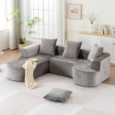 Modular Sectional Sofa With L-Shape Chaise,Cloud Sectional Modern Sleeper Couch With Deep Seat,Sponge Compression Sofas No Assembly Required   Grey-Corduroy Fabric