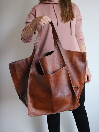 Vintage Large Capacity Handbags PU Soft Leather Big Bag Designer Luxury Women Shoulder Bag Beach On Vacation Woman Tote Bag