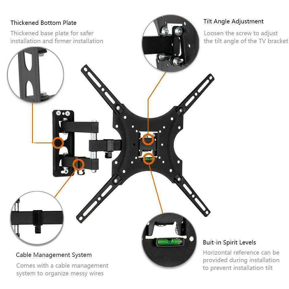 26-55  Full Motion TV Wall Mount Rotation 180 Swivel Bracket 26 32 40 42 50 55
