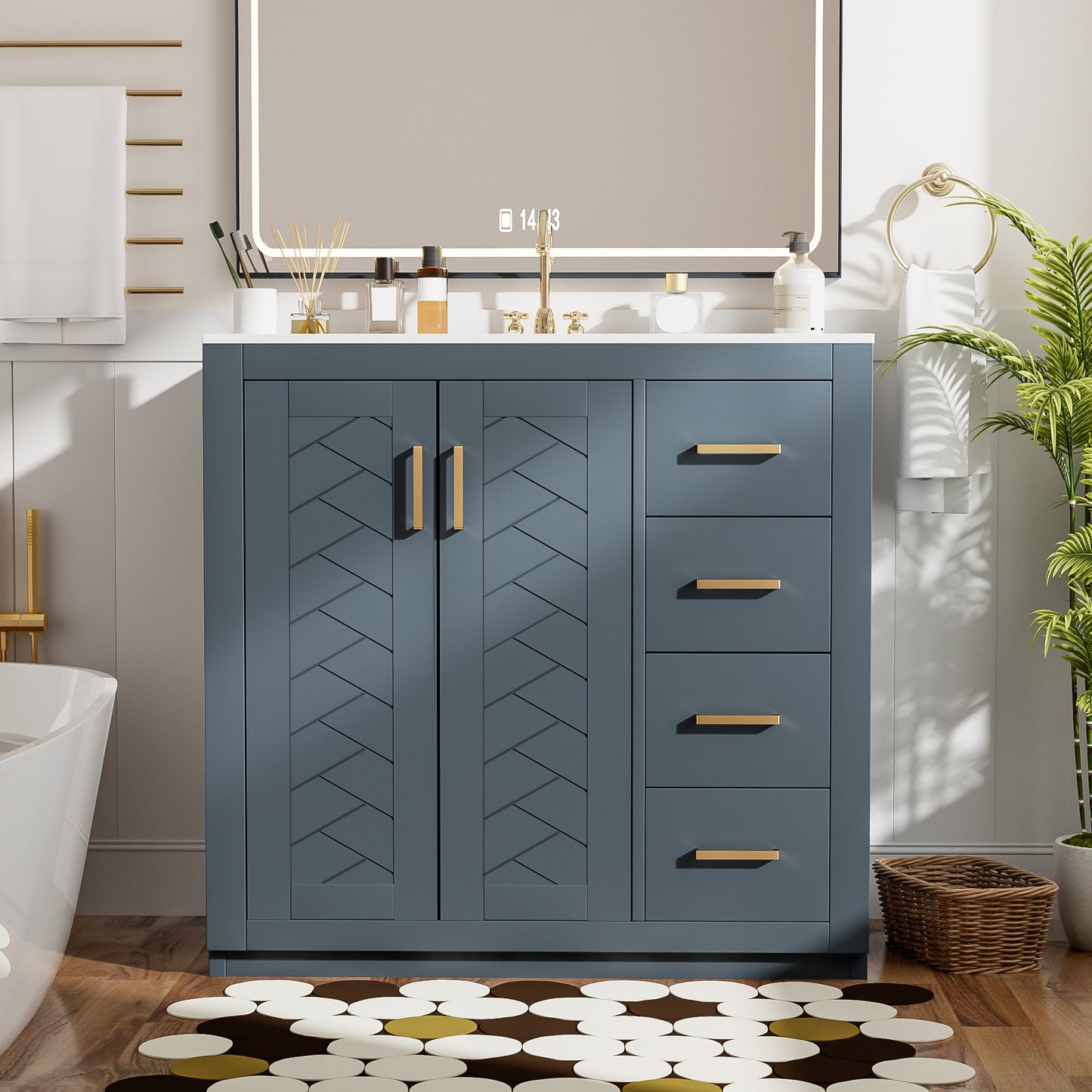 36'' Bathroom Vanity With Ceramic Sink Combo, Solid Wood Frame Bathroom Storage Cabinet, Freestanding Vanity Set With 3 Drawers& Soft Closing Doors