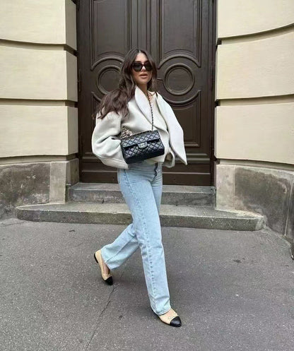 Women's White Cardigan Jacket Cardigan Design Fashion Polo Collar Plus