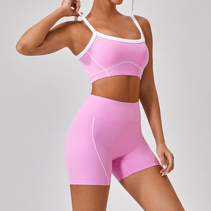 Outdoor Sports Yoga Suits Women's Spaghetti Strap Contrast Color Fitness Set Outfits