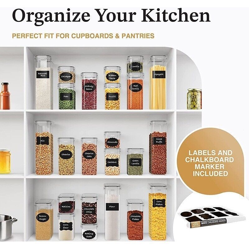 24 Piece Airtight Food Storage Container Sets Pantry & Kitchen Snap On Lids