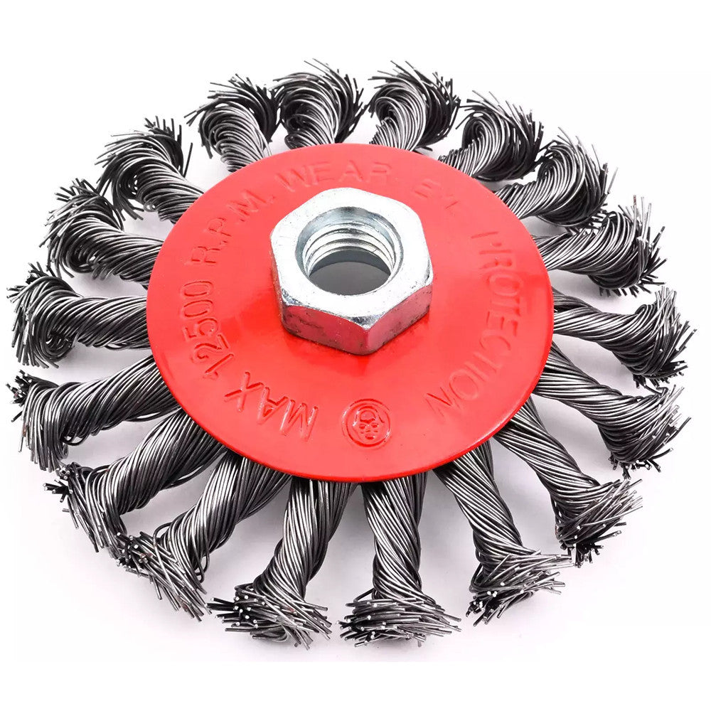 3x Pot Brush Wire Brush 125mm M14 Knotted Cone Brush Flex And Angle Grinder