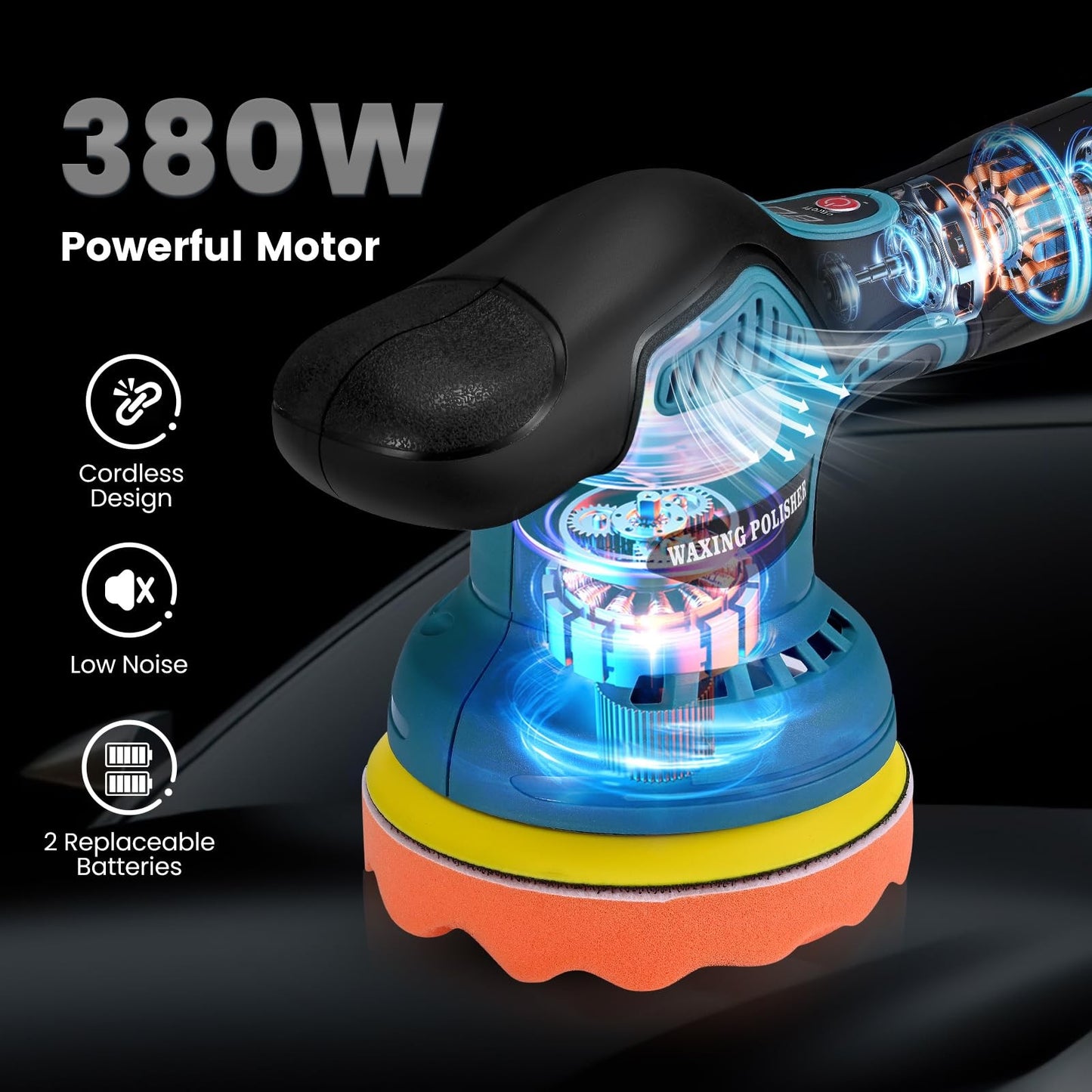 5  Cordless Car Polisher Buffer Sander Machine Polishing Pads Kit  2x Batteries UK