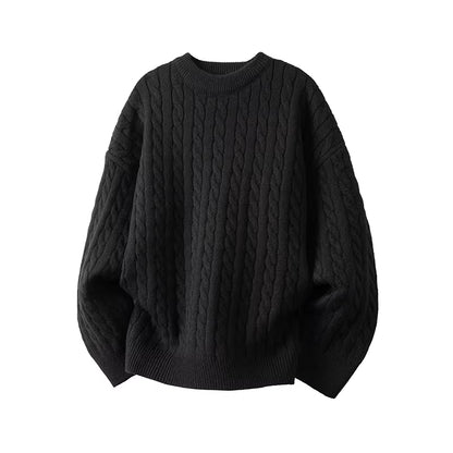 Minimalist Old-fashioned Cable Knit Crew Neck Sweater