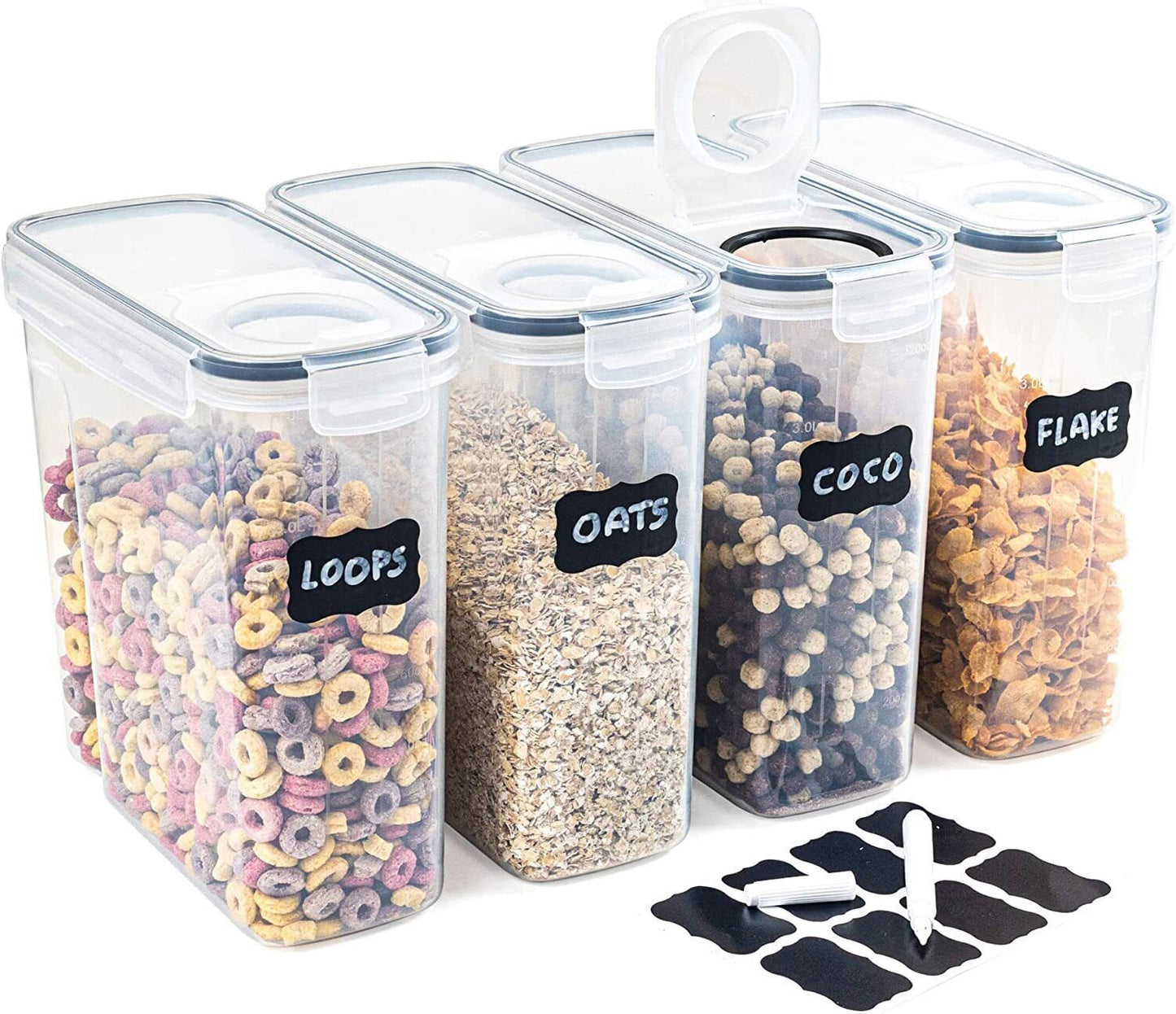 SET OF 4 AIR TIGHT STORAGE CONTAINERS CEREAL FOOD DRY KITCHEN PATRY DISPENSER