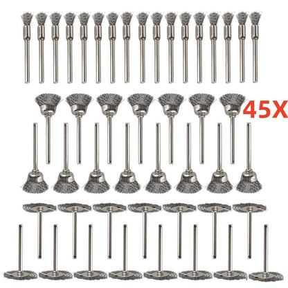 45pcs Wire Cup Brush Set Stainless Steel For Dremel Rotary Tool Accessories
