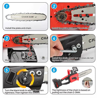 12in Electric Chainsaw Cordless Brushless Wood Cutter -3.0Ah Battery And Charger