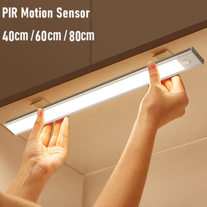 40-60-80cm LED PIR Motion Sensor Strip Light USB Rechargeable Cabinet Closet Lamp