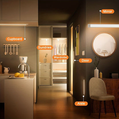 40-60-80cm LED PIR Motion Sensor Strip Light USB Rechargeable Cabinet Closet Lamp