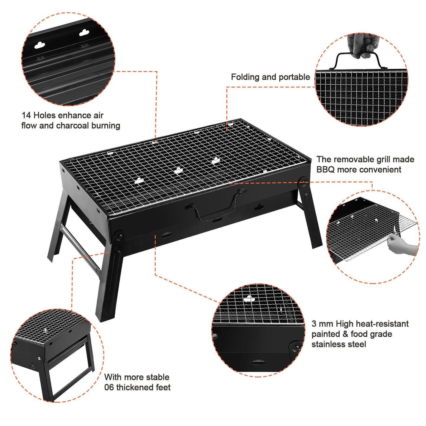 1Pc Portable BBQ Grill Foldable Charcoal Grill Lightweight Smoker Grill For Camping Picnics Garden Grilling