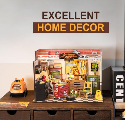 ROBOTIME DIY Miniature House Kit Garage Workshop With Light, Wooden Dollhouse Model Building Kit For Adults And Children, Holiday Birthday Gifts For Boys Girls DG165