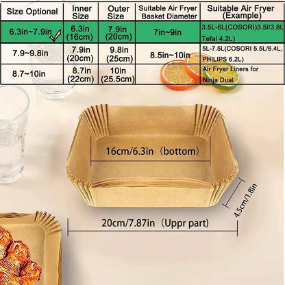 100PCS Air Fryer Liners Disposable Paper 6.3' Non Stick For Roasting Baking UK