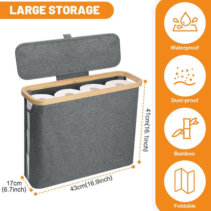 Fast Arrival Toilet Paper Storage Basket With Lid, Bamboo Toilet Paper Storage Holder Stand Organizer For Bathroom, Toilet Paper Storage Box Container With Handle, Toilet Tissue Storage Bin For RV Clo
