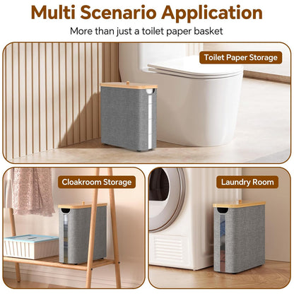 Fast Arrival Toilet Paper Storage Basket With Lid, Bamboo Toilet Paper Storage Holder Stand Organizer For Bathroom, Toilet Paper Storage Box Container With Handle, Toilet Tissue Storage Bin For RV Clo
